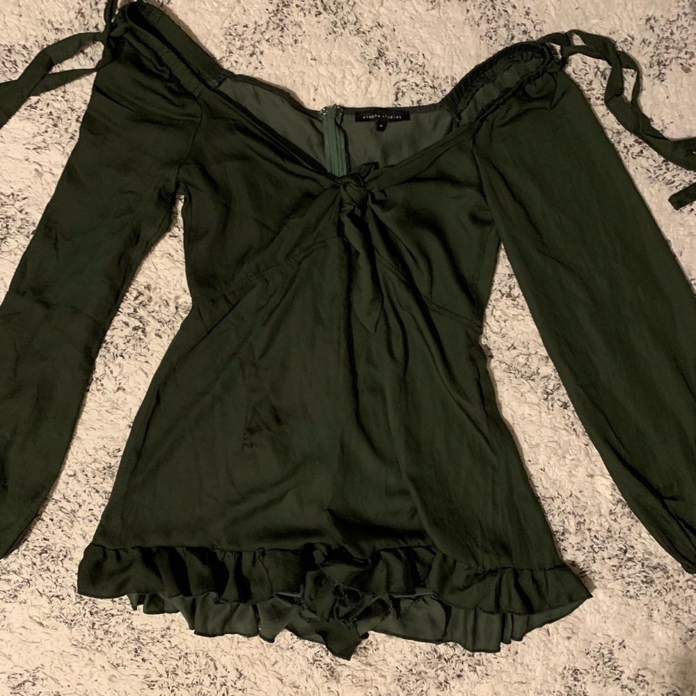 Silk olive green ruffle romper